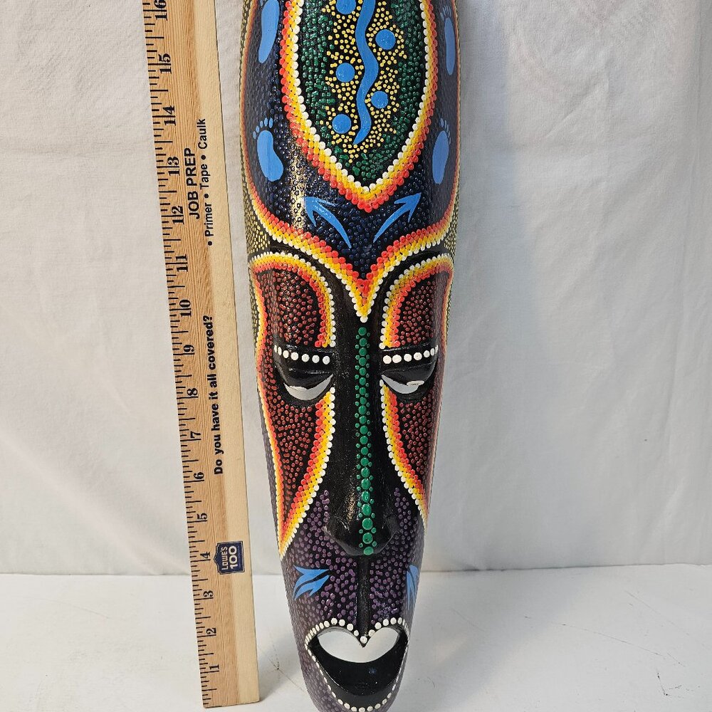 Tiki Wooden Tribal Face Hand Painted Wall Decor 19.5" x 5" African